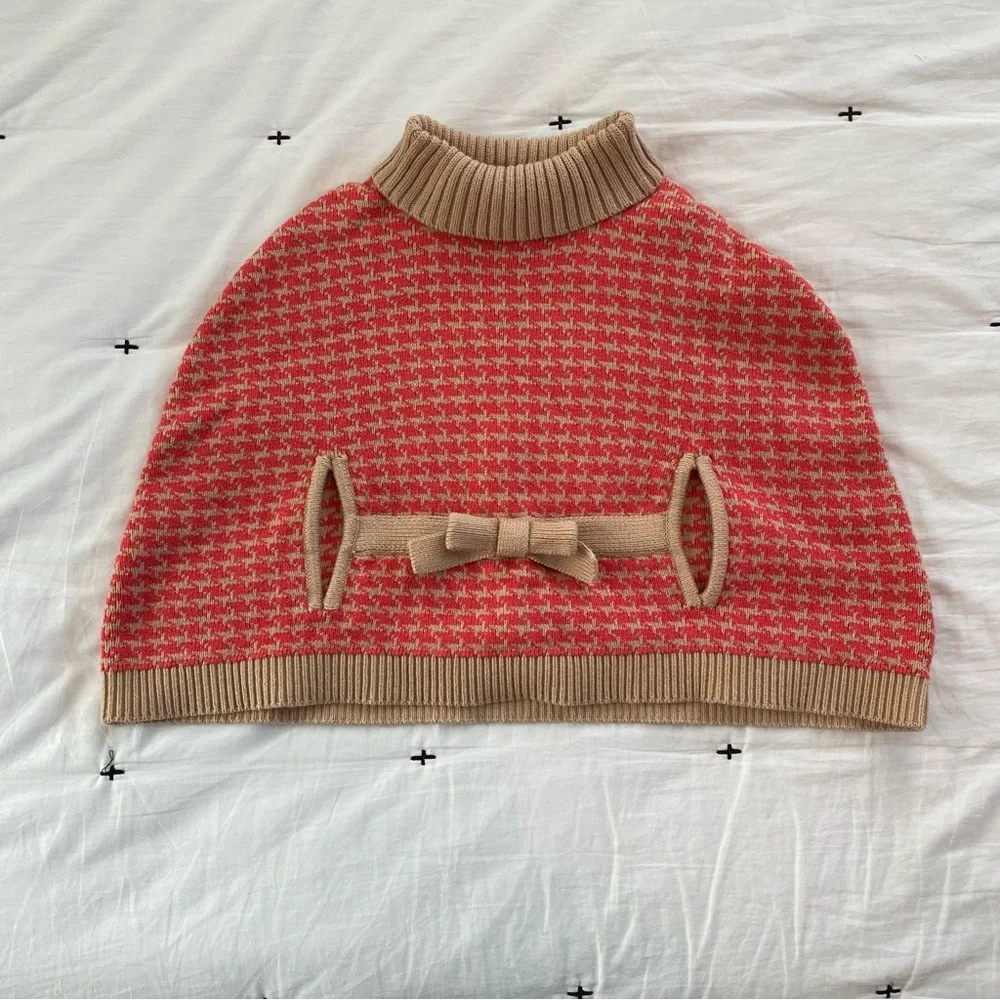 Janie And Jack Girls Houndstooth Cape Sweater Poncho Size 3T - Picture 1 of 5